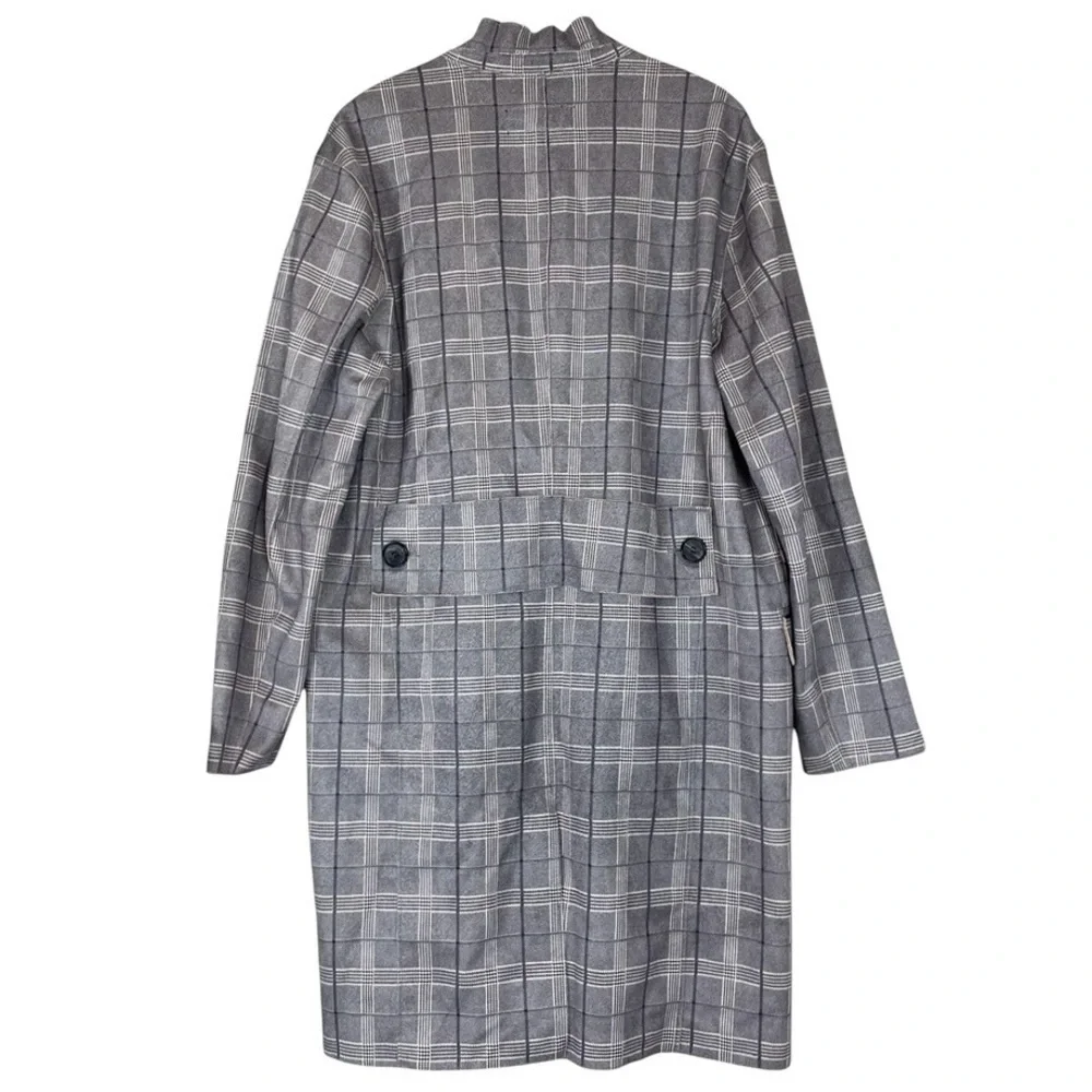 Blank NYC Anthropologie Renegade Faux Suede Plaid Longline Jacket Gray Size M
